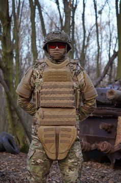Захист паху (напашник) потрійний Kiborg з балістичним пакетом 1 клас захисту Militex Coyote KBRG-17023 фото